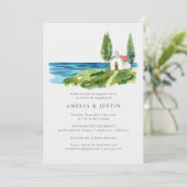 Coastal Watercolor Kapelle Ocean Engagement Party Einladung (Stehend Vorderseite)