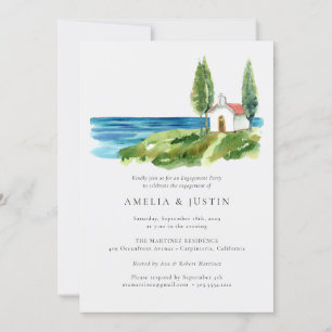 Coastal Watercolor Kapelle Ocean Engagement Party Einladung