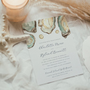 Coastal Watercolor Oyster & Pearl Wedding Einladung