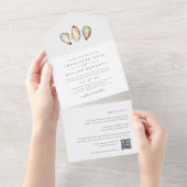 Coastal Watercolor Oyster Wedding All In One Einladung (Abreißen)