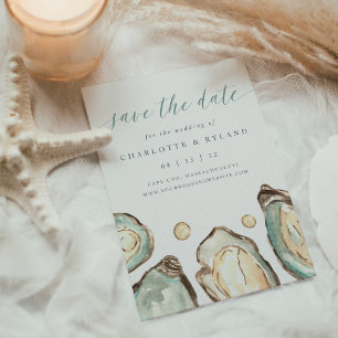 Coastal Watercolor Oyster Wedding Save The Date