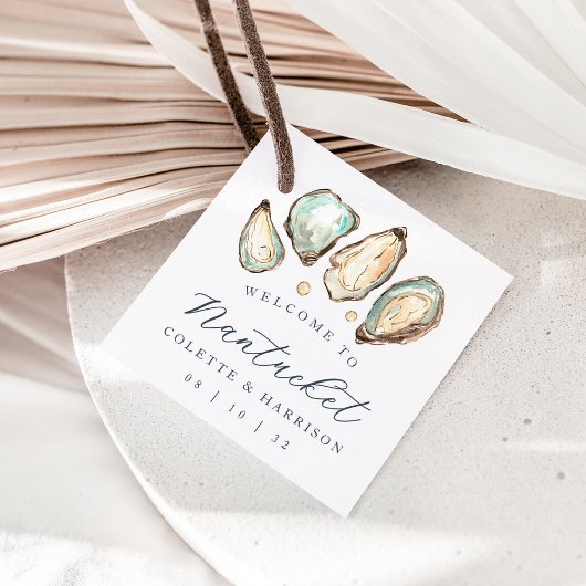 Coastal Watercolor Oyster Wedding Willkommen Geschenkanhänger