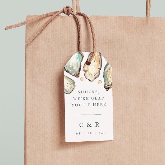 Coastal Watercolor Oyster Wedding Willkommen Geschenkanhänger