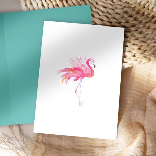 Coastal Watercolor Pink Flamingo Card Feiertagskarte