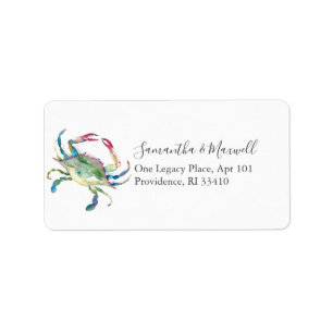 Coastal Watercolor Rainbow Crab Address Labels Adressaufkleber