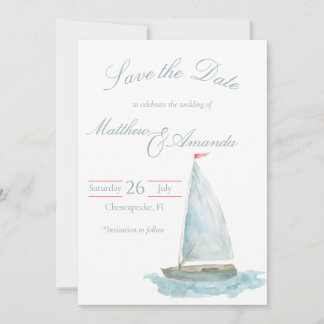 Coastal Watercolor Sailboat Save the Date Einladung