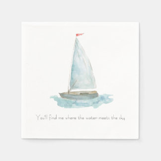 Coastal Watercolor Sailboat Serviette