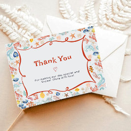 Coastal Watercolor Seashell Starfish Bridal Shower Dankeskarte