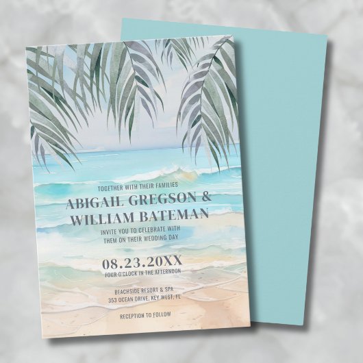Coastal Watercolor Tropical Summer Beach Hochzeit Einladung