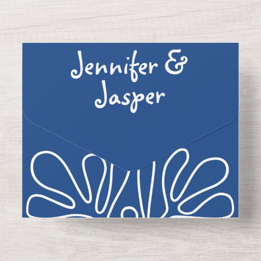 Coastal Wedding Abstrakt Artistic Blue All In One Einladung (Rückseite)