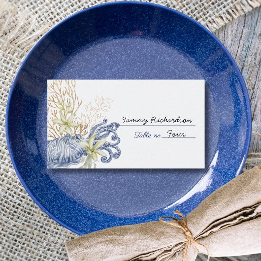 Coastal Wedding Blue & Gold Place Card Platzkarte