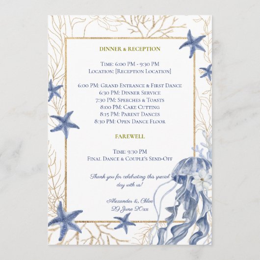 Coastal Wedding Blue & Gold Program Programm (Rückseite)