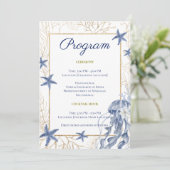 Coastal Wedding Blue & Gold Program Programm (Stehend Vorderseite)