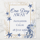 Coastal Wedding Blue Gold Rehearsal Dinner Weinetikett (Einzelnes Label)