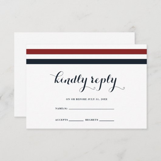Coastal Wedding Blue Red and White RSVP Card (Vorne/Hinten)
