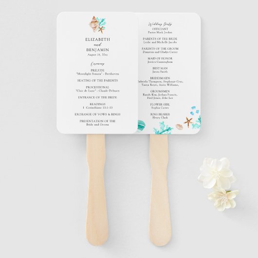 Coastal Wedding Ceremony Program Beach Tropical Fächer (Vorne und Hinten)
