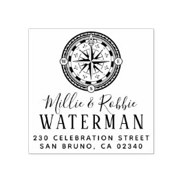 Coastal Wedding Compass Nautical Rücksendeadresse Gummistempel