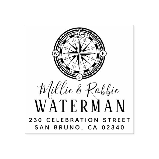 Coastal Wedding Compass Nautical Rücksendeadresse Gummistempel (Prägung)