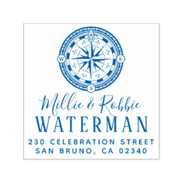Coastal Wedding Compass Nautical Rücksendeadresse Permastempel