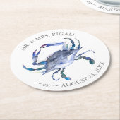 Coastal Wedding Crab Blue Round Paper Untersetzer (Angewinkelt)