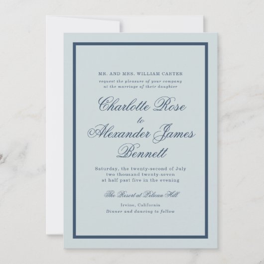 Coastal Wedding Dusty Blue Classic Script Einladung (Vorderseite)
