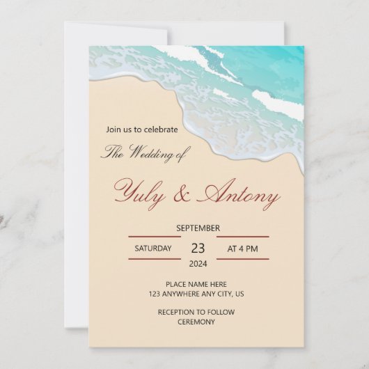 coastal wedding Invitation beach decor Einladung (Vorderseite)