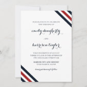 Coastal Wedding Nautical Stripes Red White Blue Einladung (Vorderseite)