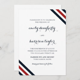 Coastal Wedding Nautical Stripes Red White Blue Einladung