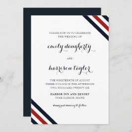 Coastal Wedding Nautical Stripes Red White Blue Einladung