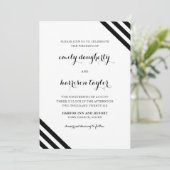 Coastal Wedding Nautical Stripes Schwarz-Weiß Einladung (Stehend Vorderseite)