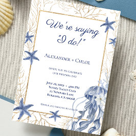Coastal Wedding Navy Blue Gold Einladung