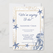 Coastal Wedding Navy Blue Gold Einladung (Vorderseite)