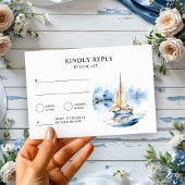 Coastal Wedding Wassercolor Nautical Sailboat RSVP Karte