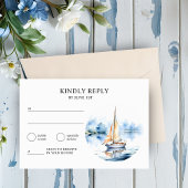 Coastal Wedding Wassercolor Nautical Sailboat RSVP Karte