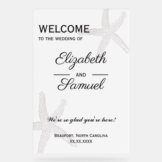 Coastal Wedding Welcome Sign Acrylic 24x36" Acrylschild (Vorderseite)