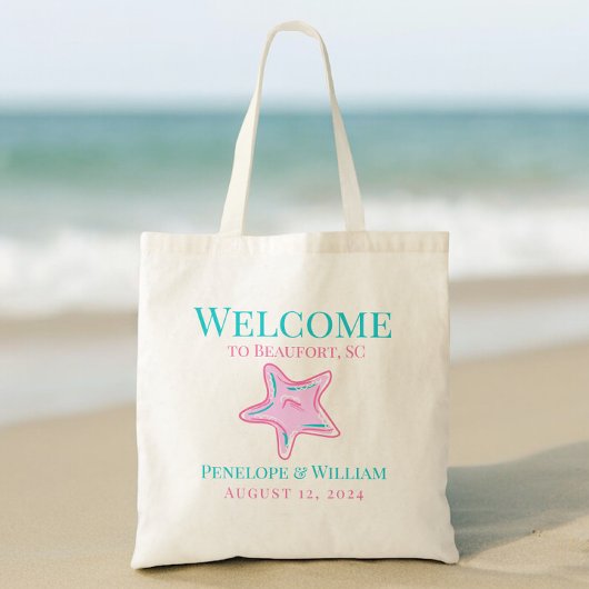Coastal Wedding Willkommen Pink Starfish Seaside Tragetasche