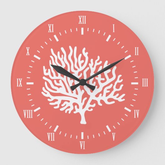 Coastal White Sea Coral & Coral Pink Große Wanduhr (Vorderseite)