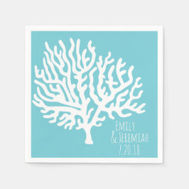 Coastal White Sea Coral Couple's Names Wedding Serviette