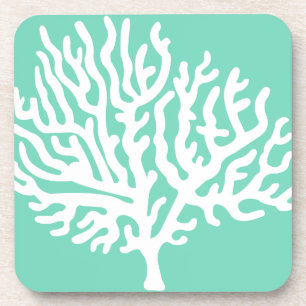 Coastal White Sea Coral & Sea Glass Green Getränkeuntersetzer