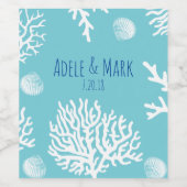 Coastal White Sea Coral & Seashells Cyan Blue Weinetikett (Einzelnes Label)