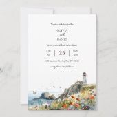 Coastal Wildblume Leuchtturm View Beach Hochzeit Einladung (Vorderseite)