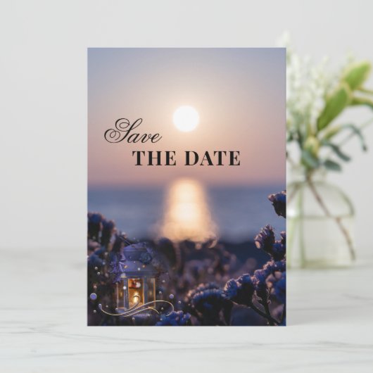 Coastal Winter Wedding Save the Date Card (Stehend Vorderseite)