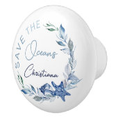 Coastal Zuhause Blau Aquarell Muscheln individuell Keramikknauf (Rechts)