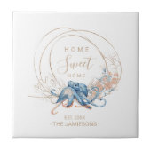 Coastal Zuhause Blue Aquarell Octopus individuelle Fliese (Vorderseite)