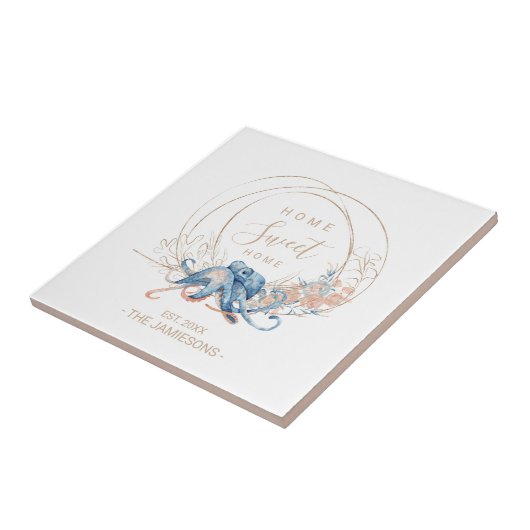 Coastal Zuhause Blue Aquarell Octopus individuelle Fliese (Seite)