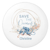 Coastal Zuhause Blue Aquarell Octopus individuelle Keramikknauf (Vorderseite)