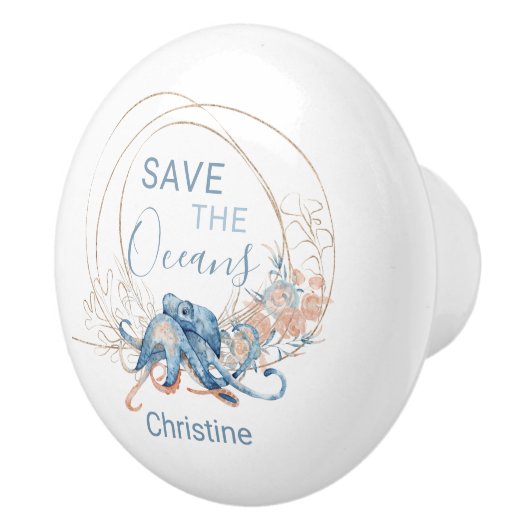 Coastal Zuhause Blue Aquarell Octopus individuelle Keramikknauf (Rechts)