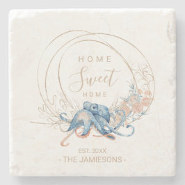 Coastal Zuhause Blue Aquarell Octopus individuelle Steinuntersetzer