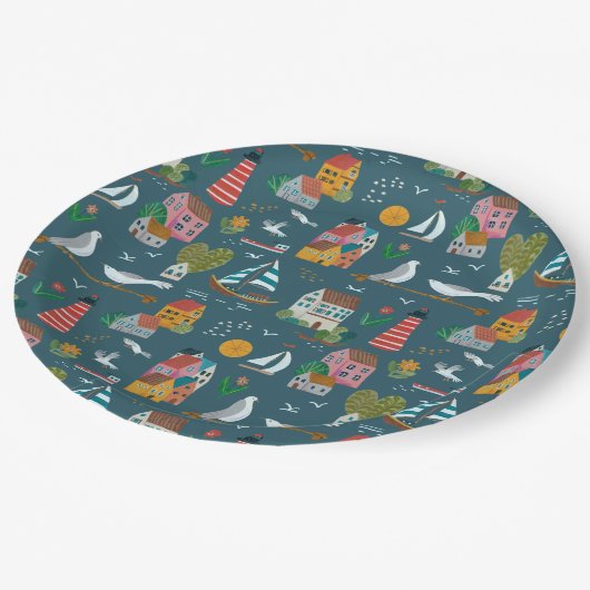 Coastblue-Muster Baby-Dusche Party Pappteller (Schrägansicht)