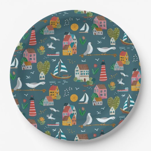 Coastblue-Muster Baby-Dusche Party Pappteller (Vorderseite)